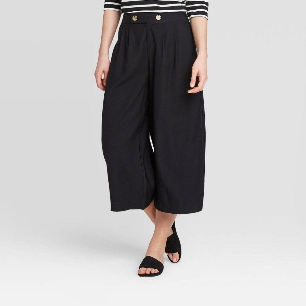 Women's High-Rise Wide Leg Front Pleat Crop Pants